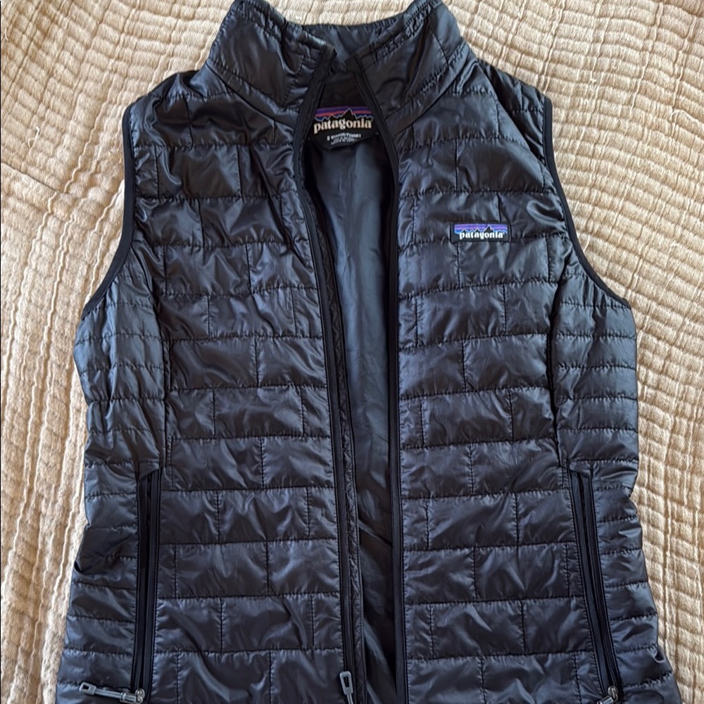 Patagonia Black Quilted Vest with Stand-Up Collar